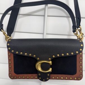 Coach Black and Brown Crossbody Bag with top handle with Gold Accents